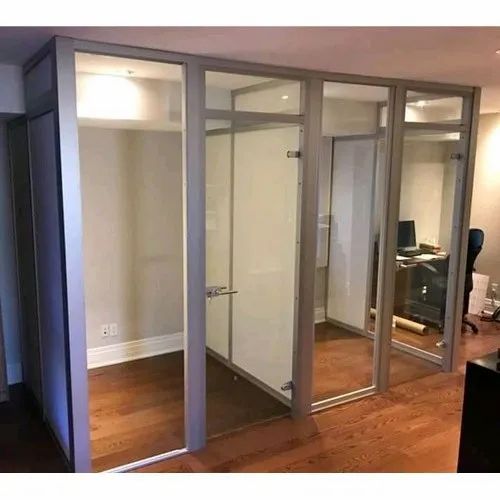 Transparent Plain Aluminium Office Glass Partition, Shape: Flat