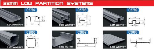 32 Mm Low Height Partition  Components And Profiles