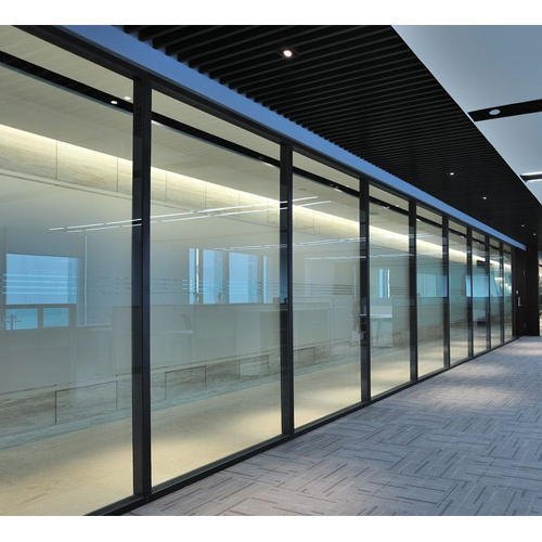 Silver and Black Indian Extrusions 2545 Slim Glaze Glass Aluminium Office Partition